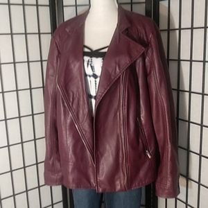 Black Rivet Deep Merlot Faux-Leather Moto Jacket